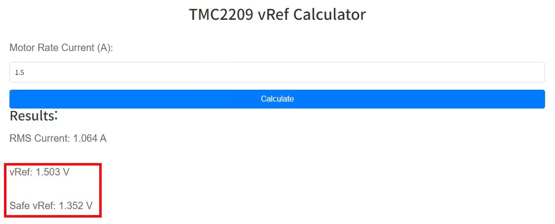 TMC 2209 vRef Calculator