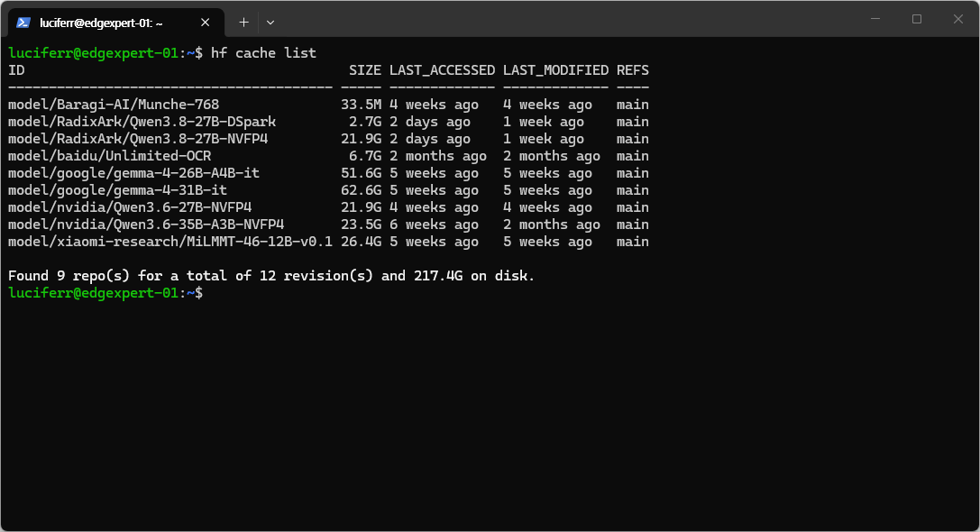 hf cache list